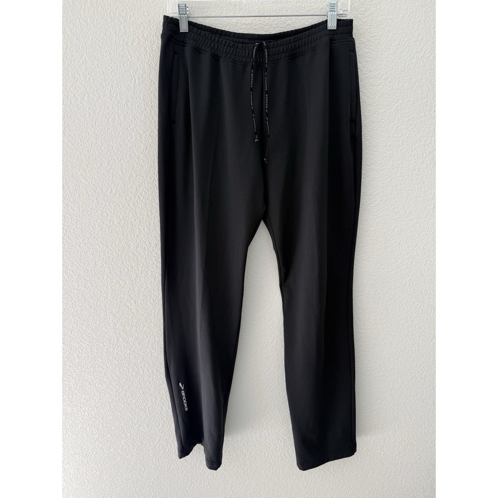 Brooks Running Womens Track Pants Large Black Zip Ankles Reflective Drawstring